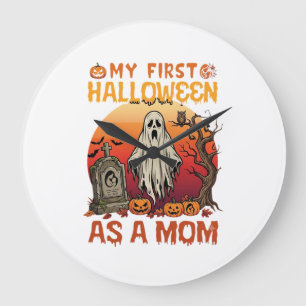 Grande Horloge Ronde Premier Fantôme de Maman Halloween Pierre Tombale