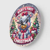 Grande Horloge Ronde Premier Noël de Bébé Ours adorable de Fêtes (Angle)