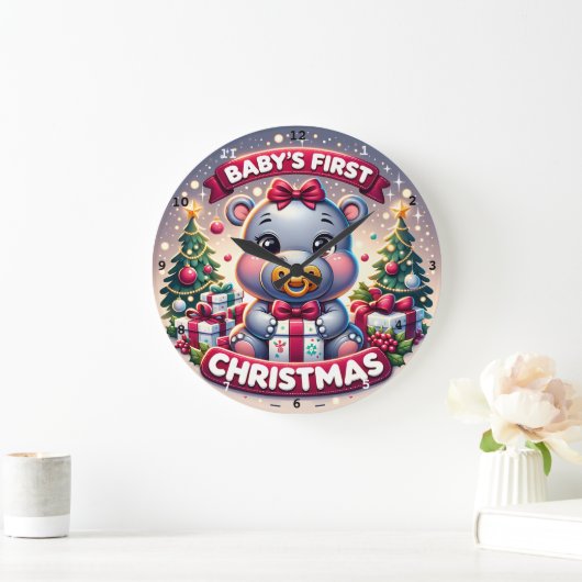 Grande Horloge Ronde Premier Noël de Bébé Ours adorable de Fêtes (Maison)