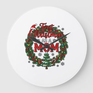 Grande Horloge Ronde Premier Noël en tant que maman Couronne d'arbre en