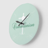 Grande Horloge Ronde Première Communion sainte, Script en vert tendre (Angle)