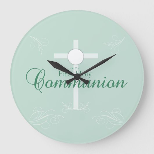 Grande Horloge Ronde Première Communion sainte, Script en vert tendre (Recto)