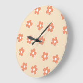 Grande Horloge Ronde Preppy Peach White Hippie Flower Motif (Angle)