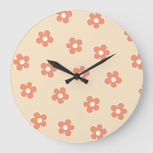 Grande Horloge Ronde Preppy Peach White Hippie Flower Motif (Recto)