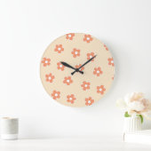 Grande Horloge Ronde Preppy Peach White Hippie Flower Motif (Maison)
