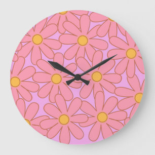 Grande Horloge Ronde Preppy rose violet Floral simple Motif de fleurs