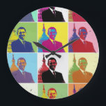 Grande Horloge Ronde Président Obama Pop Art<br><div class="desc">Version Pop Art du portrait présidentiel du premier mandat d'Obama (2009). Dans un sondage réalisé en février 2009 en Europe de l'Ouest et aux Etats-Unis par Harris Interactive pour France 24 et l'International Herald Tribune, Obama a été classé comme le leader mondial le plus respecté, ainsi que le plus puissant....</div>