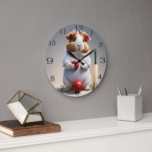 Grande Horloge Ronde Prêt pour le lancer : cobaye en tenue de cricket,