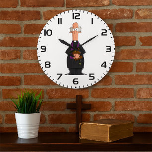 Grande Horloge Ronde Prêtre tenant la Bible Personnage du clergé IFunny