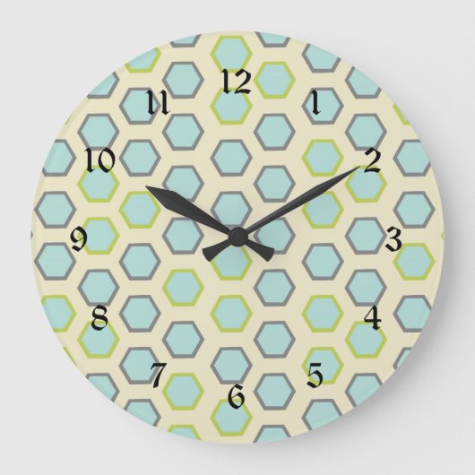 Grande Horloge Ronde Pretty Blue et Lime Green Hexagon Tile Pattern (Recto)