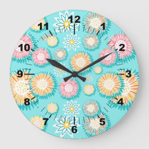 Grande Horloge Ronde Pretty Pastel Pattern Unique Decorative Wall