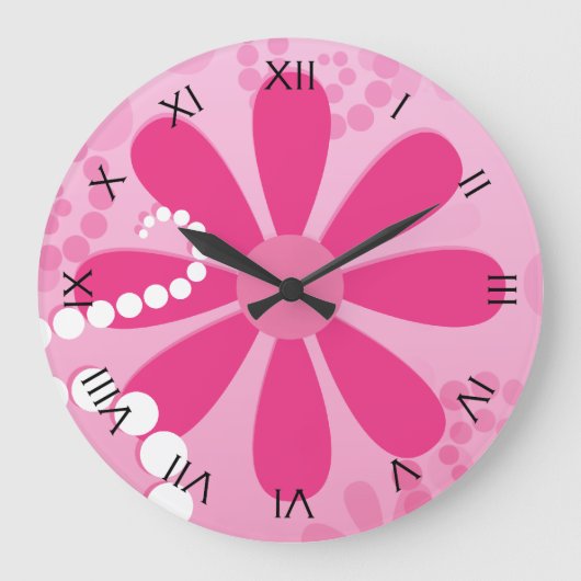 Grande Horloge Ronde Pretty Pink Flowers Cute Retro Daisy Pattern (Recto)