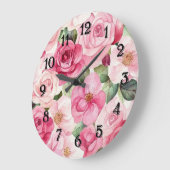 Grande Horloge Ronde Pretty Pink Roses Floral (Angle)