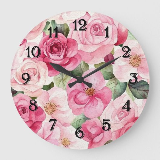 Grande Horloge Ronde Pretty Pink Roses Floral (Recto)