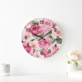 Grande Horloge Ronde Pretty Pink Roses Floral (Maison)