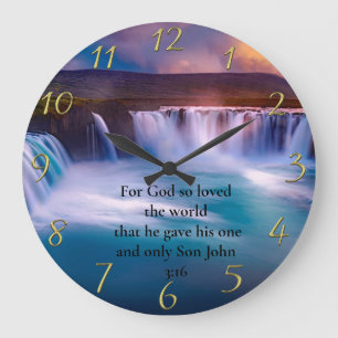 Grande Horloge Ronde Prière de la foi chrétienne d'or Jean 3:16