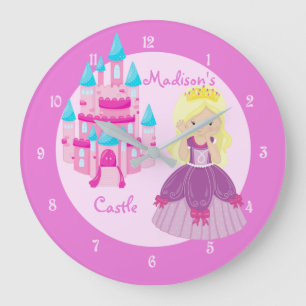 Grande Horloge Ronde Princess Girl Pink Castle Cute Custom Childrens