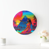 Grande Horloge Ronde Princesse psychédélique à pyramide rose (Maison)