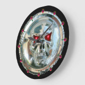 Grande Horloge Ronde PRINTED CHROME SKULL Red Ruby Gems (Angle)