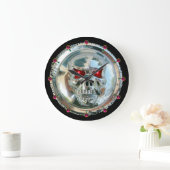 Grande Horloge Ronde PRINTED CHROME SKULL Red Ruby Gems (Maison)
