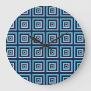 Grande Horloge Ronde Prises carrés Marine Turquoise Purple Vert Blanc