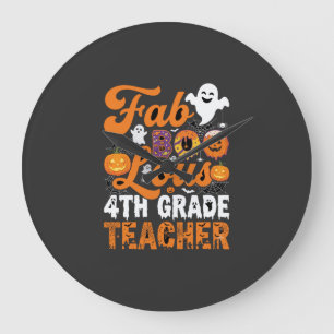 Grande Horloge Ronde Prof enseignant de 4e année Halloween Fab-BOO-Luxu