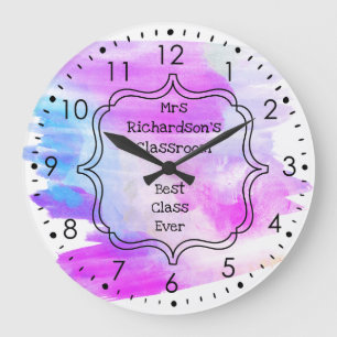 Grande Horloge Ronde Professeur personnalisé en classe violet bleu