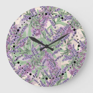 Grande Horloge Ronde Profusion de Lavande Poussiéreuse Lavande Floral R