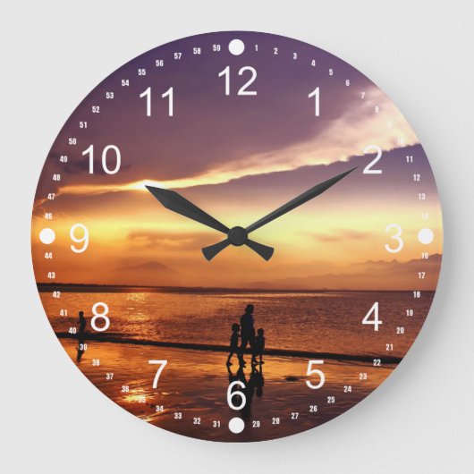 Grande Horloge Ronde Promenade sur la plage au coucher du soleil (Recto)