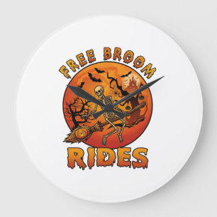 Grande Horloge Ronde Promenades de balai gratuites Halloween Squelette 