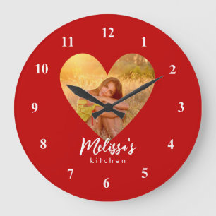 Grande Horloge Ronde Propre Photo Red Heart Frame Moderne Calligraphie