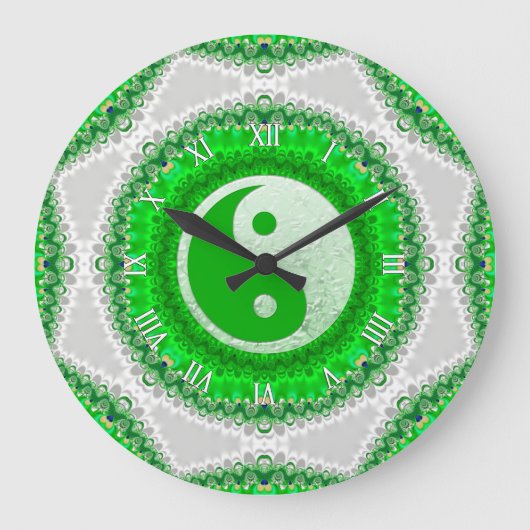 Grande Horloge Ronde Prosperity Green YinYang FengShui Accueil Décor Ho (Recto)