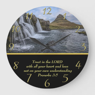 Grande Horloge Ronde Proverbes 3:5 cascades dans la vallée