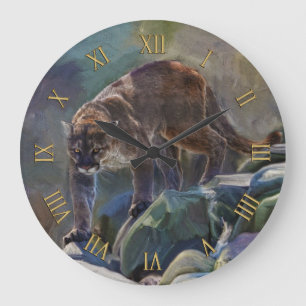 Grande Horloge Ronde Prowling Cougar Mountain Lion Art Design