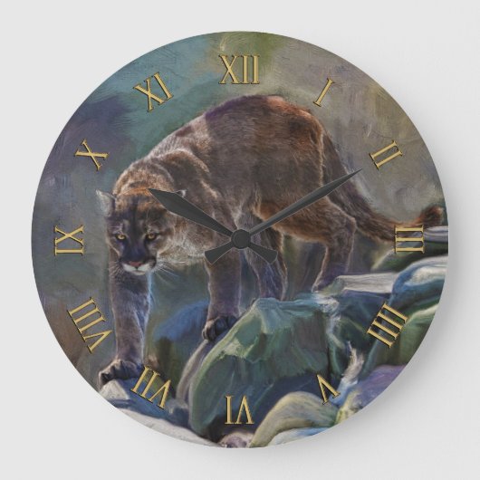 Grande Horloge Ronde Prowling Cougar Mountain Lion Art Design (Recto)