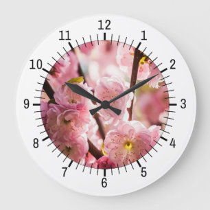 Grande Horloge Ronde Prunier à fleurs - Paradis Rose