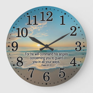 Grande Horloge Ronde Psaume 91:11 Ses Anges Vous Garderont Bible Verse