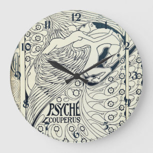 Grande Horloge Ronde Psyché Art Nouveau vintage sur le cheval ailé Pega