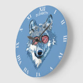 Grande Horloge Ronde Psychédélic Blue Wolf With Pink Sungsung Cool (Angle)