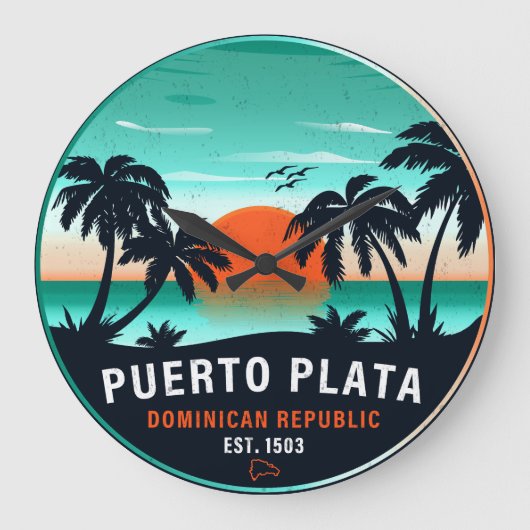 Grande Horloge Ronde Puerto Plata Dominicaine Retro Sunset Souvenir 60s (Recto)