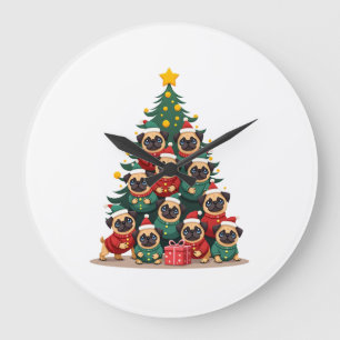 Grande Horloge Ronde Pug de Noël Arbre Mignon Xmas (2)