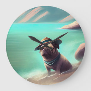 Grande Horloge Ronde Pug profitant de la peinture artistique sur la pla