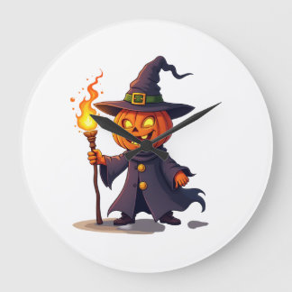 Grande Horloge Ronde Pumpkin Wizard � Magical Halloween Sorcerer Tee