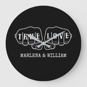 Grande Horloge Ronde Punk Rock Tattoo Mains True Love 42nd Anniversary 