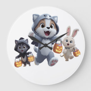 Grande Horloge Ronde Puppy Werewolf et les amis Trick-or-Treating