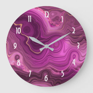 Grande Horloge Ronde Purple Amethyst And Gold Abstract Agate