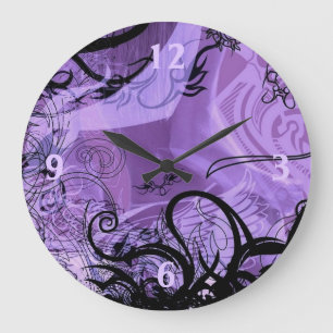 Grande Horloge Ronde Purple and Black Goth Pattern Wall Clock