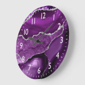 Grande Horloge Ronde Purple and Faux Silver Glitter Marble Agate (Angle)