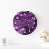 Grande Horloge Ronde Purple and Faux Silver Glitter Marble Agate (Maison)