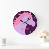 Grande Horloge Ronde Purple and Pink Pony Personalized Wall Clock (Maison)